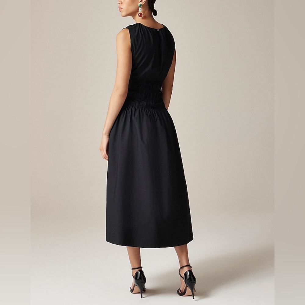 NWT J.Crew Hyacinth midi dress in cotton poplin Black Medium Smocked Preppy - Picture 3 of 13